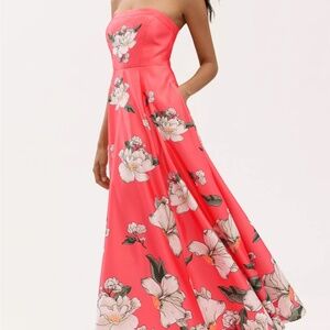 BHLDN Floral Strapless Maxi Dress - Coral and White